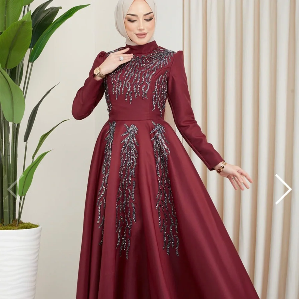 burgundy abaya dress Burgundy Long Sleeve Drop Waist Aubrey Midaxi Dress main image 0